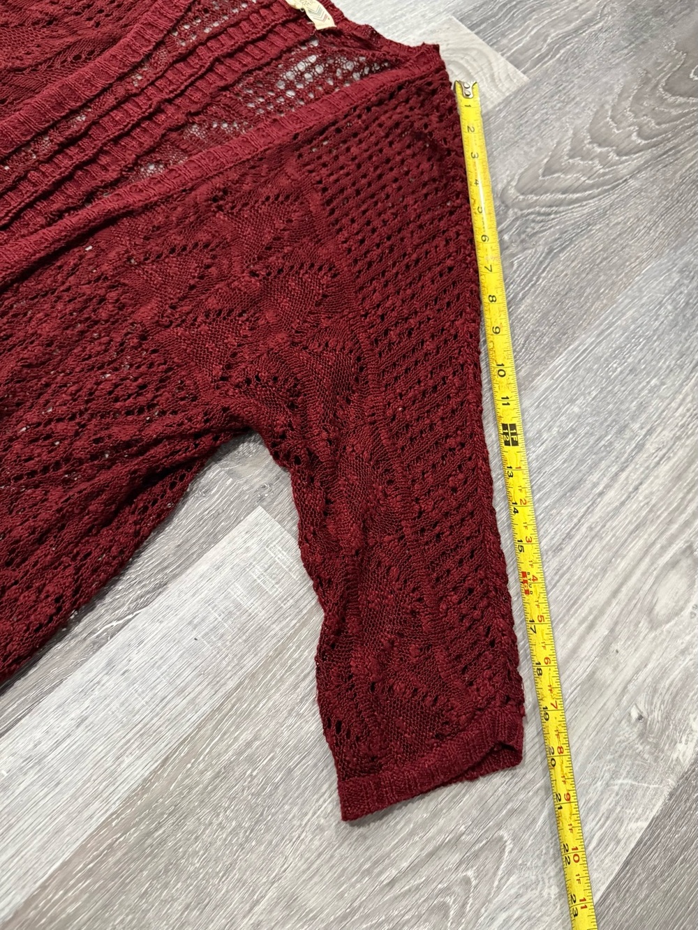 Women's Burgundy Oversized Crochet Knit Open Front Cardigan Boho Kimono Sweater - Picture 5 of 6